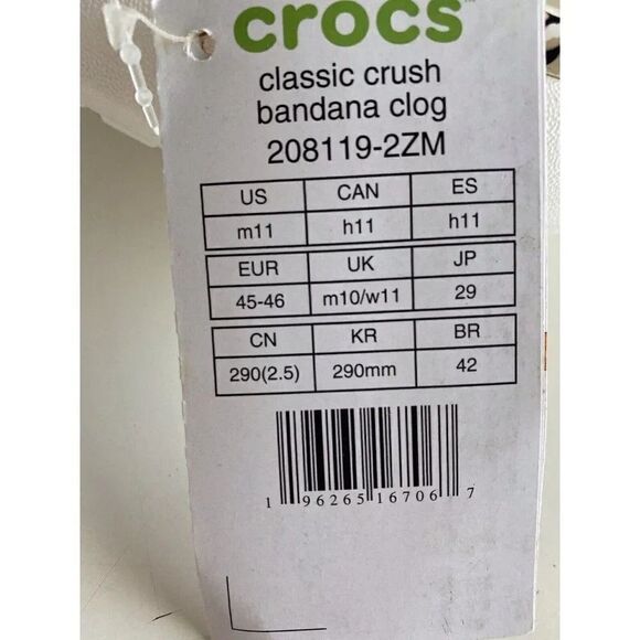 Crocs Classic Crush Bandana‎ Clog Paisley White Slip On 208119-2ZM Men’s Sz 11 main image 4